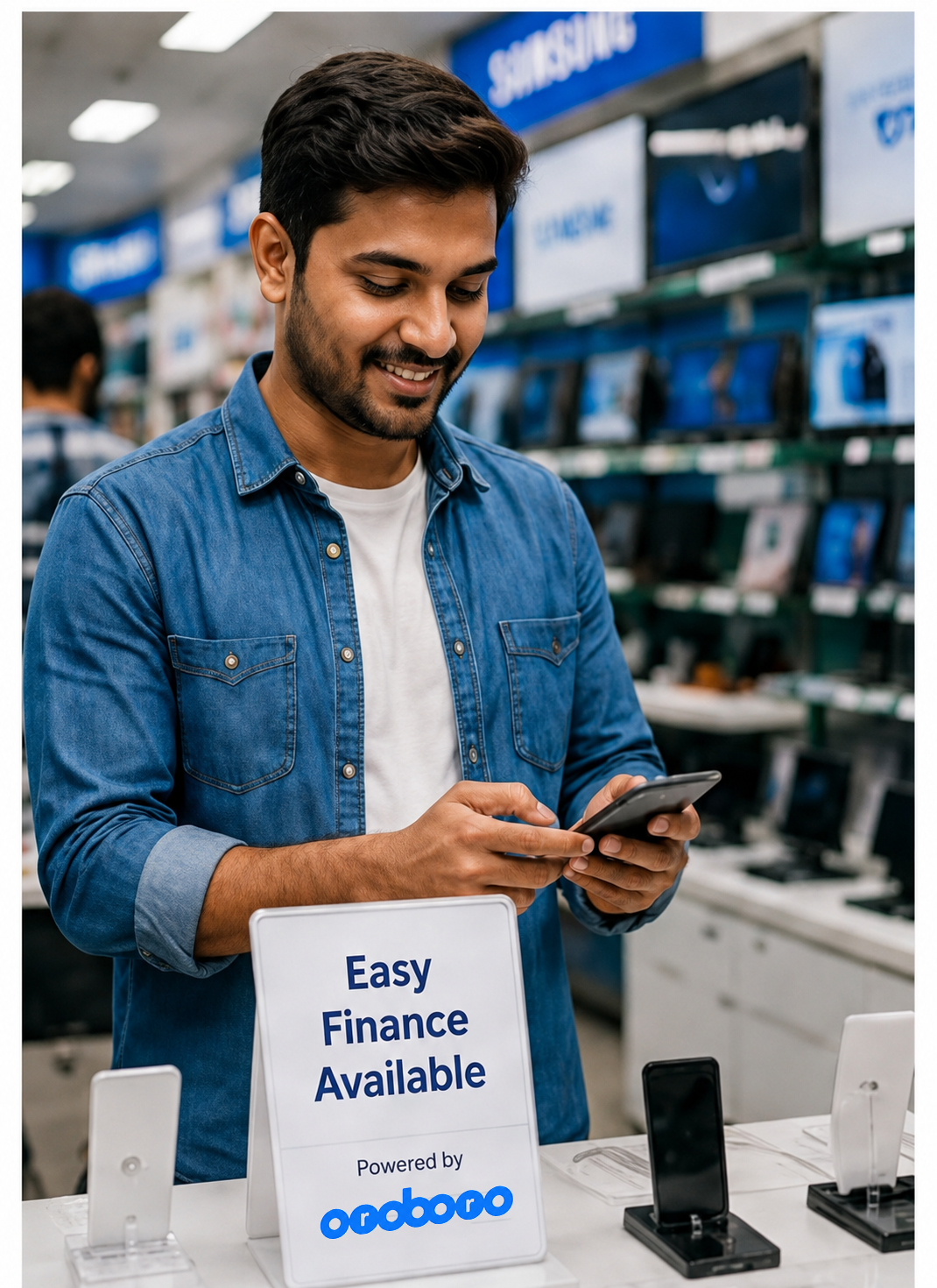 Customer financing a smartphone in store